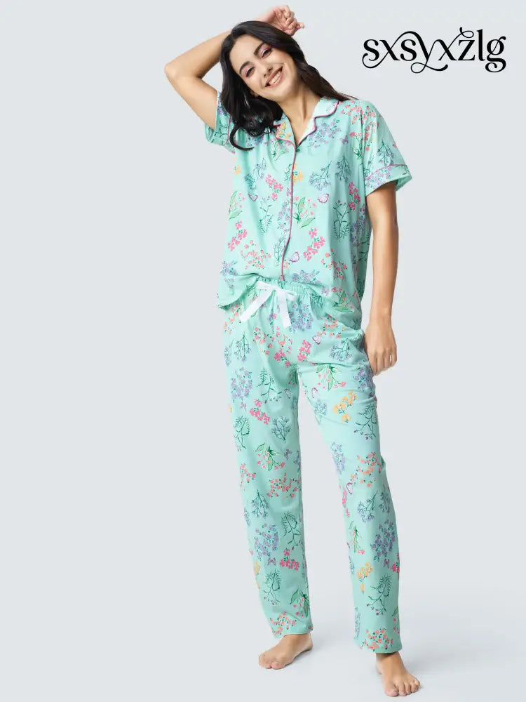 Butterfly High Cotton Knits Collared PJ Set - Collar Pajama