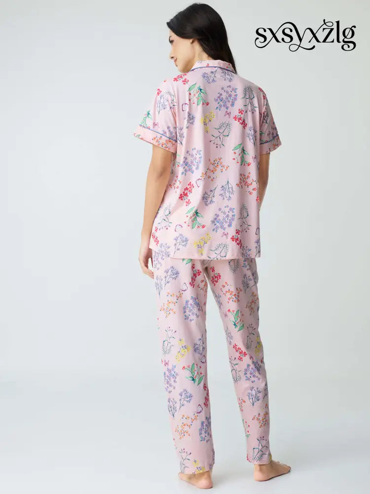 Butterfly High Cotton Knits Collared PJ Set - Collar Pajama