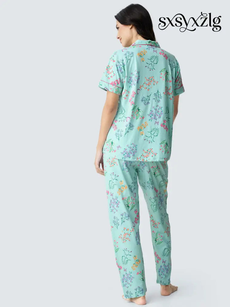 Butterfly High Cotton Knits Collared PJ Set - Collar Pajama