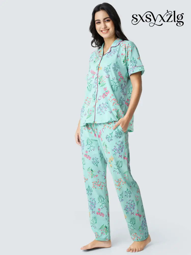 Butterfly High Cotton Knits Collared PJ Set - Collar Pajama