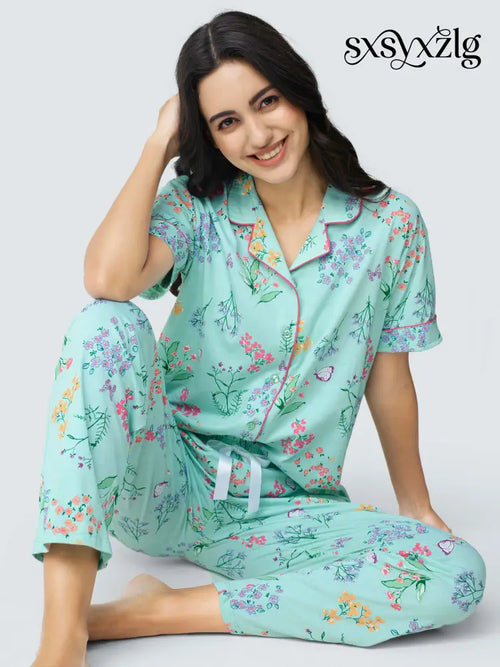 Butterfly High Cotton Knits Collared PJ Set - Collar Pajama