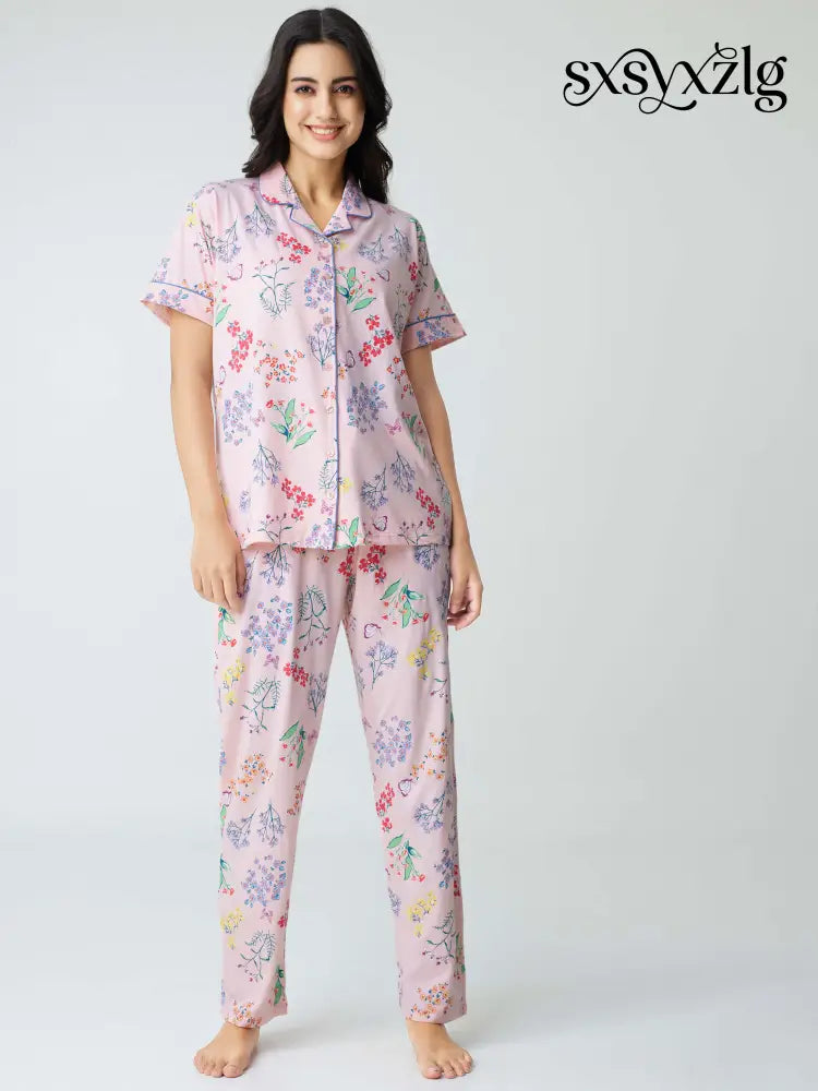 Butterfly High Cotton Knits Collared PJ Set - Collar Pajama