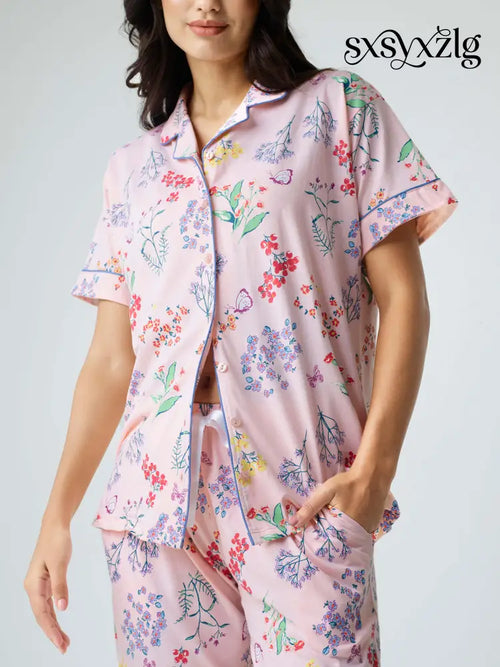 Butterfly High Cotton Knits Collared PJ Set - Collar Pajama