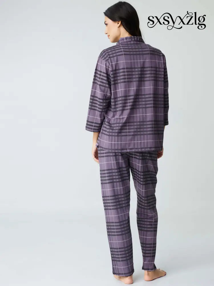 Classic Chex Cotton Knits Collared PJ Set - Collar Pajama