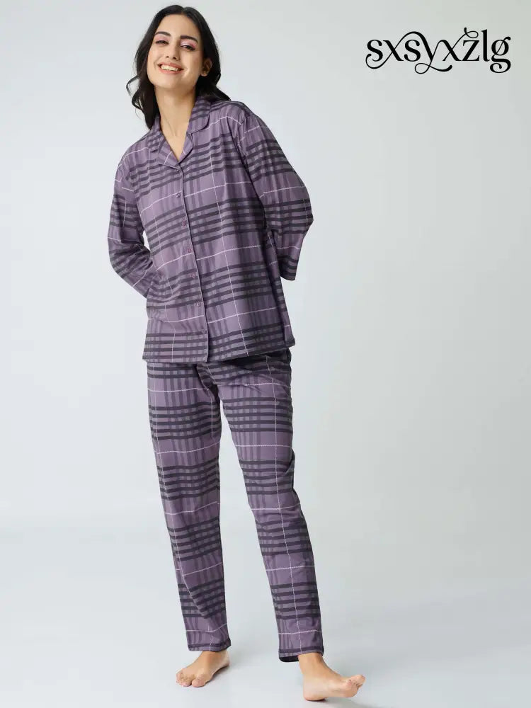 Classic Chex Cotton Knits Collared PJ Set - Collar Pajama