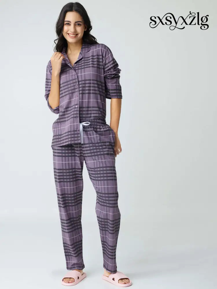 Classic Chex Cotton Knits Collared PJ Set - Collar Pajama