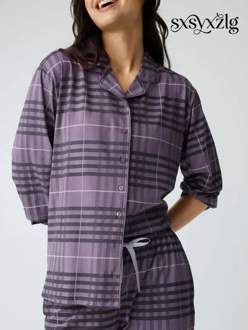 Classic Chex Cotton Knits Collared PJ Set - Collar Pajama