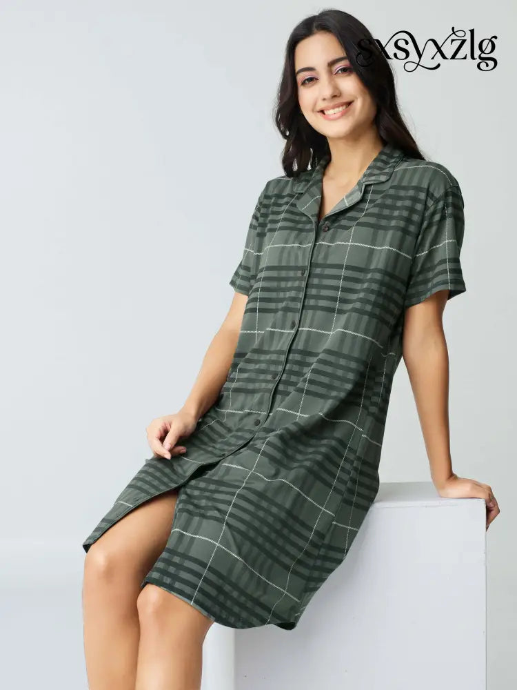 Classic Chex Cotton Knits Sleep Shirt - Shirt Sleeps