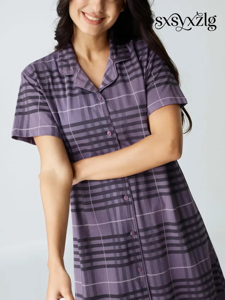 Classic Chex Cotton Knits Sleep Shirt - Shirt Sleeps
