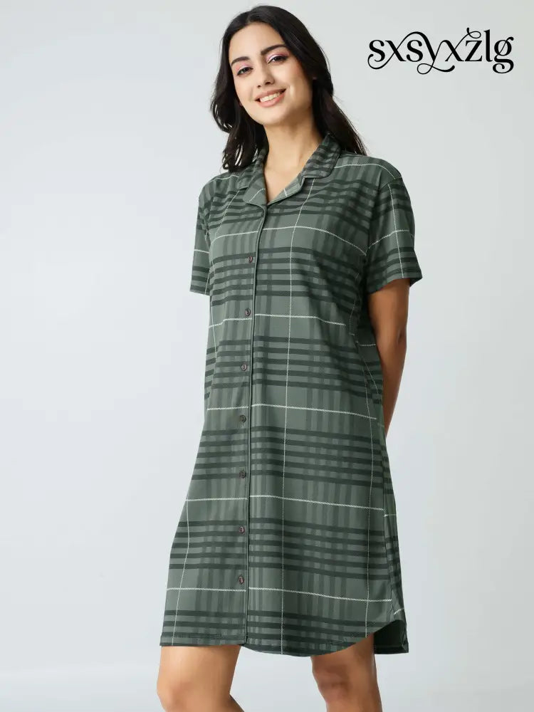 Classic Chex Cotton Knits Sleep Shirt - Shirt Sleeps