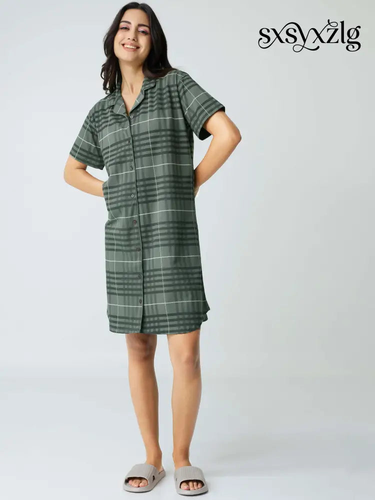 Classic Chex Cotton Knits Sleep Shirt - Shirt Sleeps