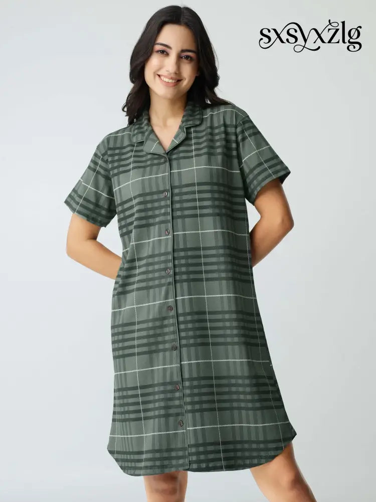 Classic Chex Cotton Knits Sleep Shirt - Shirt Sleeps