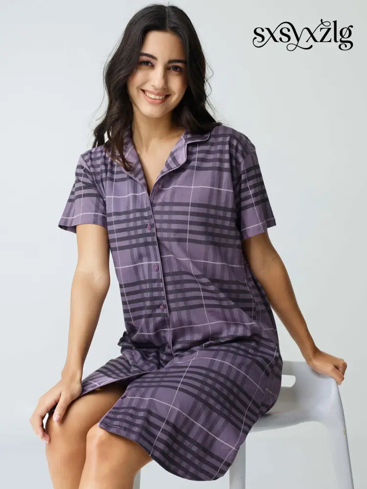 Classic Chex Cotton Knits Sleep Shirt - Shirt Sleeps