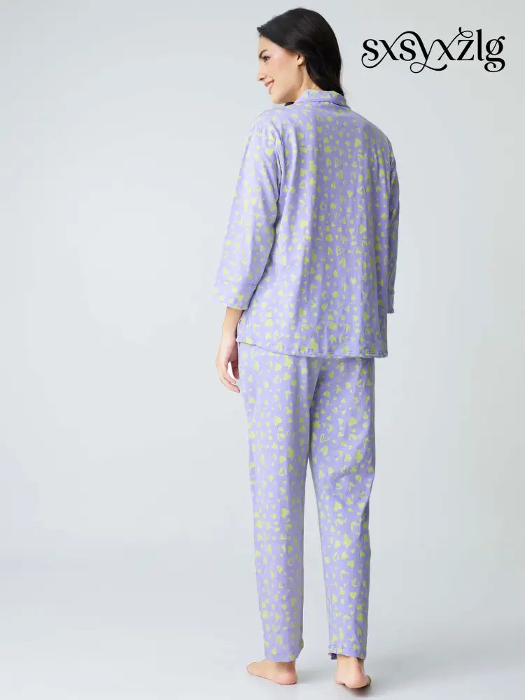 Dream away Cotton Knits Collared PJ Set - Collar Pajama