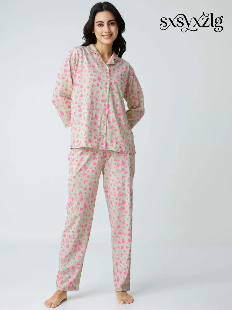 Dream away Cotton Knits Collared PJ Set - Collar Pajama