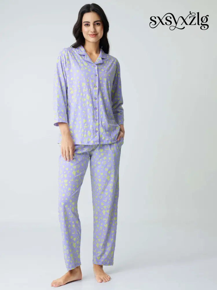 Dream away Cotton Knits Collared PJ Set - Collar Pajama