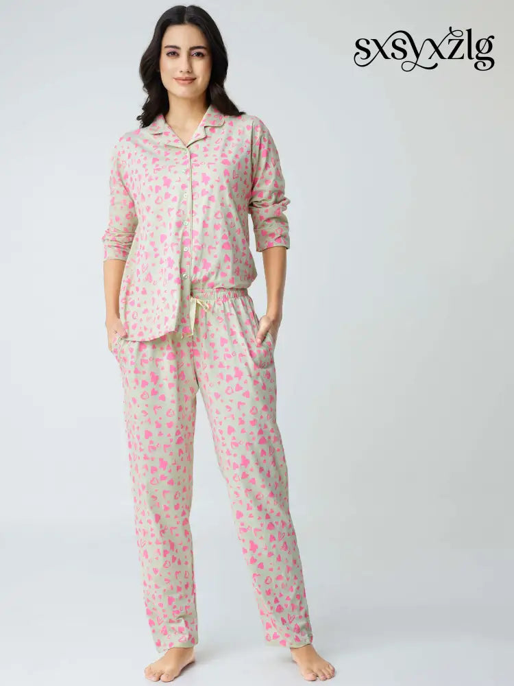 Dream away Cotton Knits Collared PJ Set - Collar Pajama