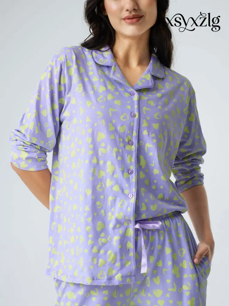 Dream away Cotton Knits Collared PJ Set - Collar Pajama