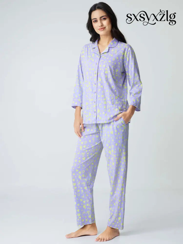 Dream away Cotton Knits Collared PJ Set - Collar Pajama