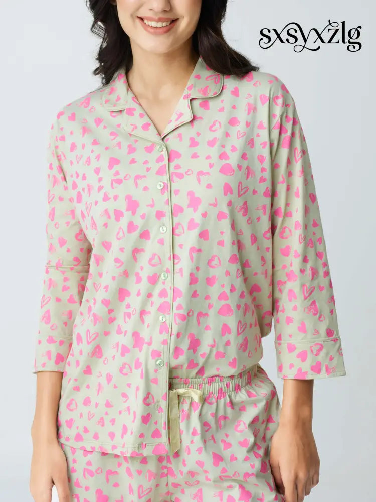 Dream away Cotton Knits Collared PJ Set - Collar Pajama