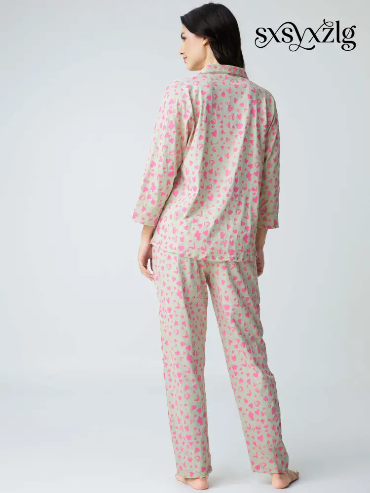 Dream away Cotton Knits Collared PJ Set - Collar Pajama