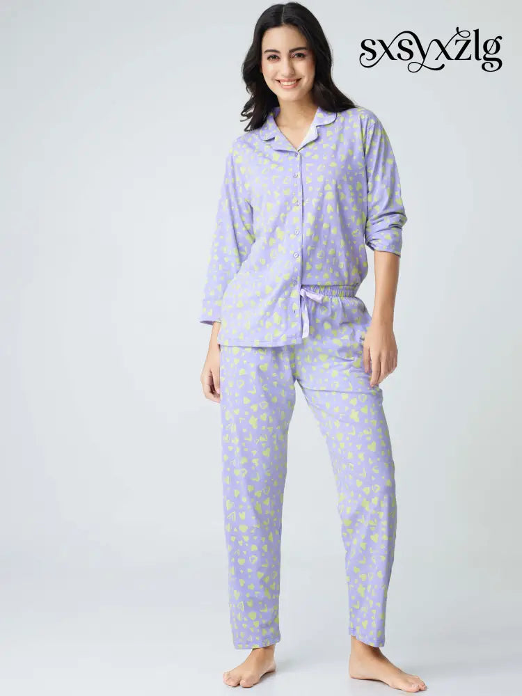 Dream away Cotton Knits Collared PJ Set - Collar Pajama