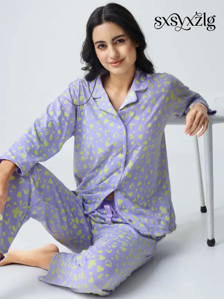 Dream away Cotton Knits Collared PJ Set - Collar Pajama