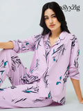 Orchids Cotton Knits Collared PJ Set - Collar Pajama