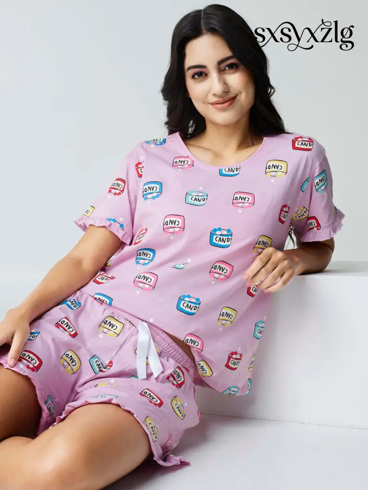 Sweet Candy Cotton Knits Shorts set - Short Set