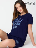 Womens Modal Night Suit Navy Blue Printed Top & Short - Short Set